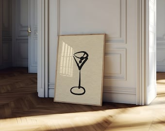 Simple Martini Print Cocktail Hand-Drawn Retro Poster Alcohol Poster Bar Cart Prints Minimalist Wall Art Trendy Wall Digital Download