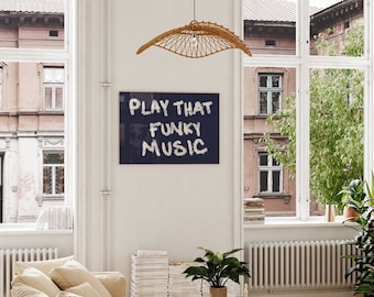 Play That Funky Music Print Retro Navy Wall Art Kitchen Print Trendy Red Poster Vintage Music Poster Digital Download Horizontal