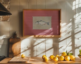 Sardines Print, Red Gingham Kitchen Wall Art (Digital Download)