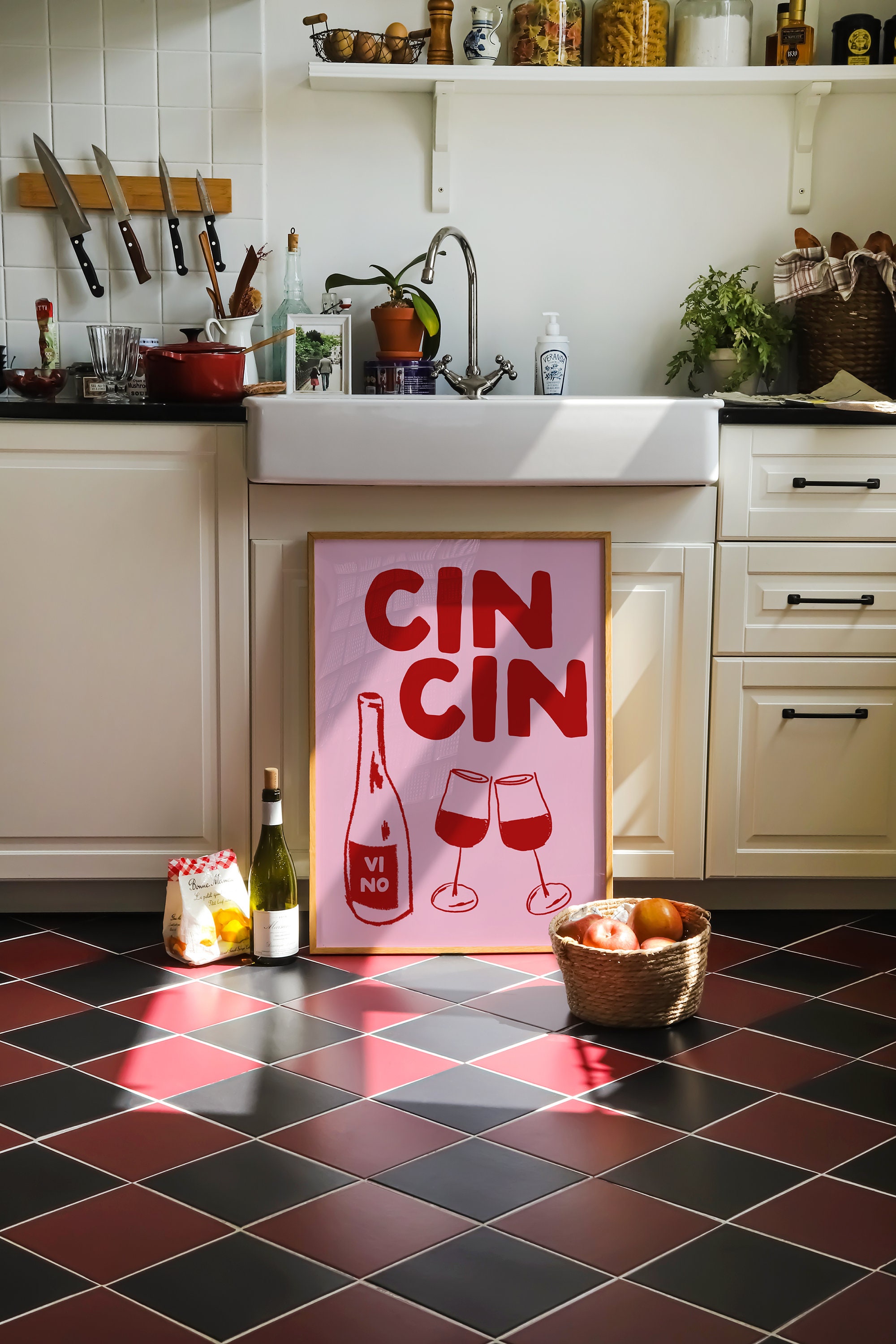 Cin Cin Wine Print Alcohol Print Retro Wine Poster Bar Cart