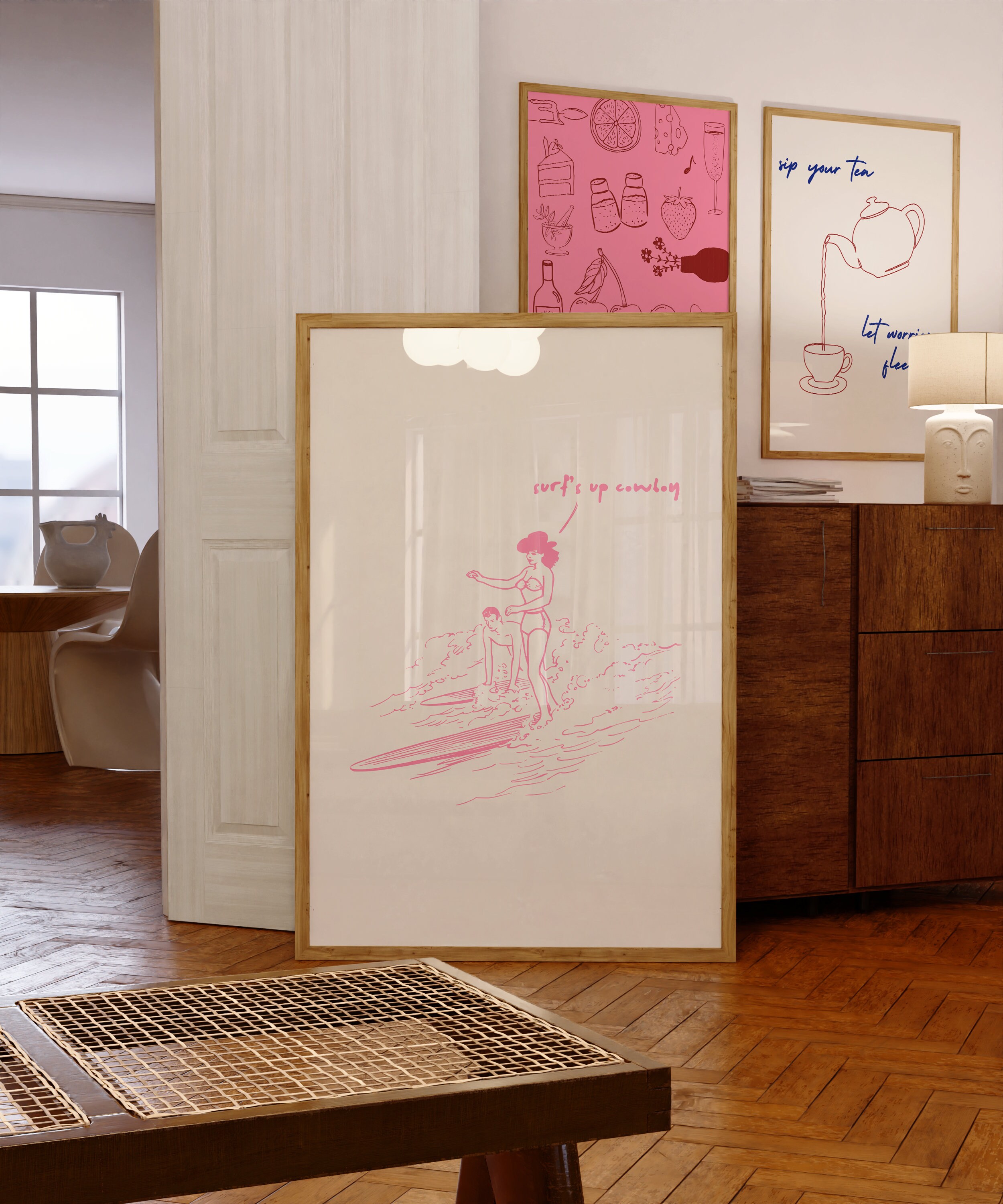 Vintage Western Wall Art Surfing Pink Poster Vintage Cowboy Art Aesthetic Room Decor Retro Western Print Digital Download 1 Print