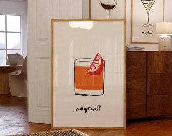 Negroni Print Cocktail Wall Art Kitchen Print Bar Cart Decor Alcohol Prints Cocktail Bar Cart Wall Art Cocktail Print Set of 1