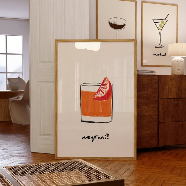 Negroni Print Cocktail Wall Art Kitchen Print Bar Cart Decor Alcohol Prints Cocktail Bar Cart Wall Art Cocktail Print Set of 1