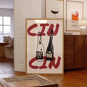 Cin Cin ワインプリント アルコールプリント ヴィンテージワインポスター バーカート ウォールアート バー印刷可能アート ワイン装飾 ドリンク デジタルダウンロード