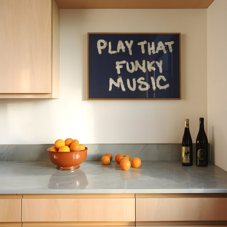 Play That Funky Music Print Retro Navy Wall Art Kitchen Print Trendy ...