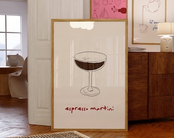 Espresso Martini Print Bar Art Print Cocktail Poster Bar Cart Wall Art Alcohol Print Art Red Drinks Wall Decor Digital Download