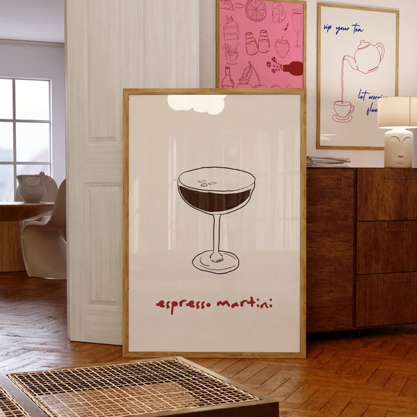 Espresso Martini Print Bar Art Print Cocktail Poster Bar Cart Wall Art Alcohol Print Art Red Drinks Wall Decor Digital Download