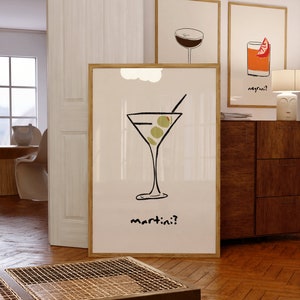 Martini Poster Bar Cart Wall Art Cocktail Print Retro Wall Art Alcohol Prints Bar Cart Decor Kitchen Print Digital Download Set of 1