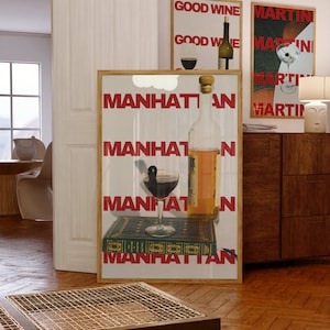 Manhattan Imprimir Cóctel Retro Cartel Alcohol Cartel Bar Carro Impresiones Minimalista Arte de pared Galería imprimible de moda Pared Descarga digital