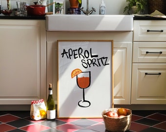 Aperol Spritz Print Bar Art Print Minimalist Cocktail Poster Bar Cart Wall Art Alcohol Poster Aesthetic Room Decor Digital Download