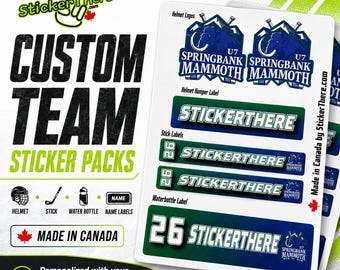 Custom Hockey Team Sticker Pack: Helmet Decals, Stick Labels & Water Bottle Name Stickers
