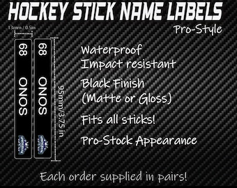 Hockey Stick Name tags Pro Style stickers with your Team Logo and Black Finish