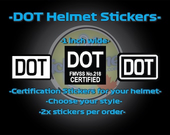 DOT Motorcycle Helmet Stickers for all safety crash helmets sold in set of 2, OEM Size and designs