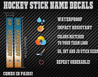 Hockey Stick Name tags personalized stickers with your Team Logo and Custom Colors