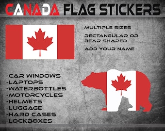 Canada Flag Stickers in a Bear or Standard Shape can include Customizable Name