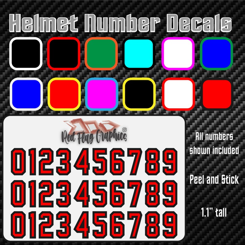 Helmet Number Sticker Sheets for Sports Teams Featuring Custom Colors ...