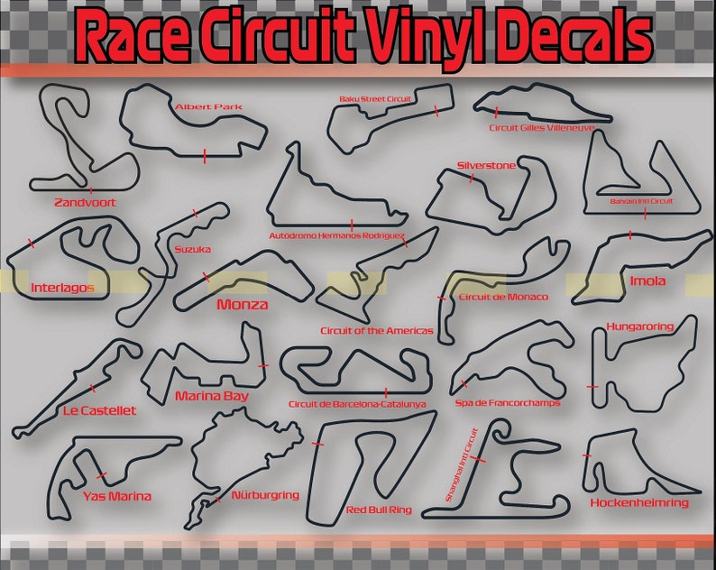 Race Track Stickers of Famous Circuits for Motorsports Fans, Multiple Circuits High Quality ...