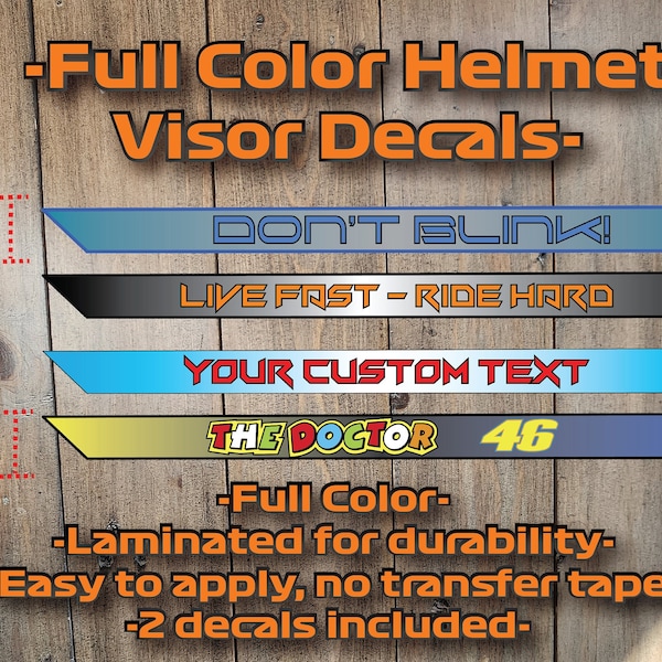 2x Helmet Visor Sticker for Motorcycle helmets, custom text sun visor Custom Vinyl Sticker multiple colors