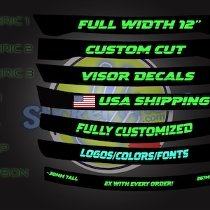 Motorcycle Helmet Visor Stickers 12&quot; Custom Vinyl Decals with any colors, logos and text