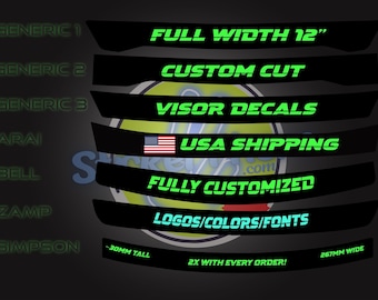 12" Motorcycle Helmet Visor Strip Customized Vinyl sticker with personalized colors logos text or graphics