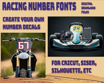 Racing Number Fonts: 20 Styles - Kart, Bike, Car (Digital Download, EPS, SVG, TXT Files)