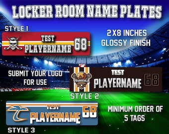 Sports Team Locker Name tags Personalized with your team colors names and logos, choose from styles or submit your own