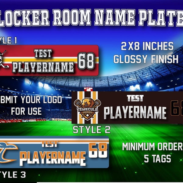 Locker Room Name Plates and Tags for your sports team, Customized name plates and Personalized with team logo names stickers cards
