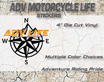 Adventure Motorcycle Compass Sticker: Die Cut Vinyl Decal