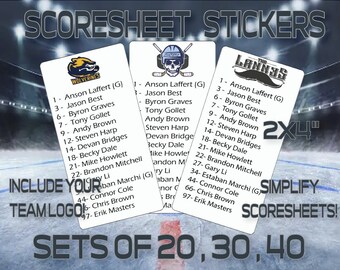 Custom Team Scoresheet Roster Labels and stickers for your team game prep