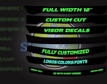 12" Motorcycle Helmet Visor Strip Customized Vinyl sticker with personalized colors logos text or graphics