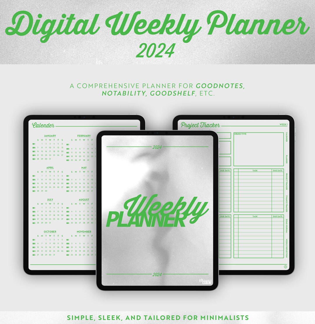 Weekly Planner | Hyperlinked | Minimalist | for Goodnotes, Noteshelf ...