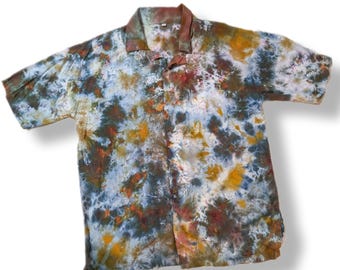 Large Earthy Ice Dye Tie Dye Hawaiian Shirt