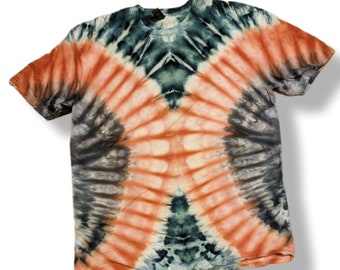 XL Orange Double Peacock Ice Dye Tie Dye T Shirt