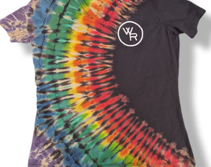 Featured listing image: Large Side Rainbow Reverse Tie Dye Bella Canvas T-Shirt - Upcycled Woodford Reserve T