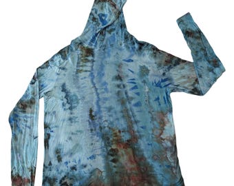 Large Blue Ice Dye Bamboo Tie Dye Outdoor Sun Shirt