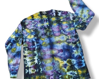 Medium Purple Blue Glitch Long Sleeve Tie Dye