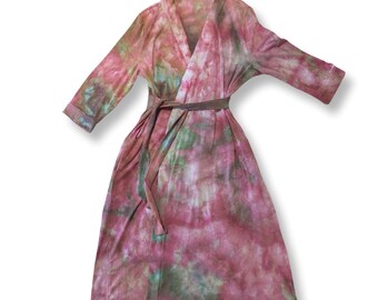 Large Pink Green Ice Dye Tie Dye Robe