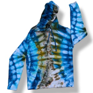 Small Blue Green Ice Dye Tie Dye Hoodie