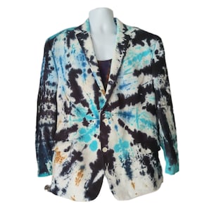 UPCYCLED Tie Dye Blazer/One of a kind Tie Dye Blazer/Blue Black Suit Jacket 46R