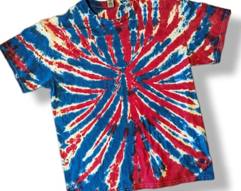 Large Red White Blue Spider Tie Dye T Shirt