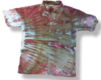 XL Fan Fold Ice Dye Tie Dye Hawaiian Shirt