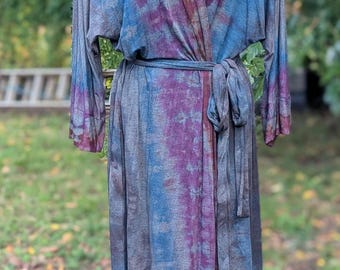 XL Maroon Gray Tie Dye Robe