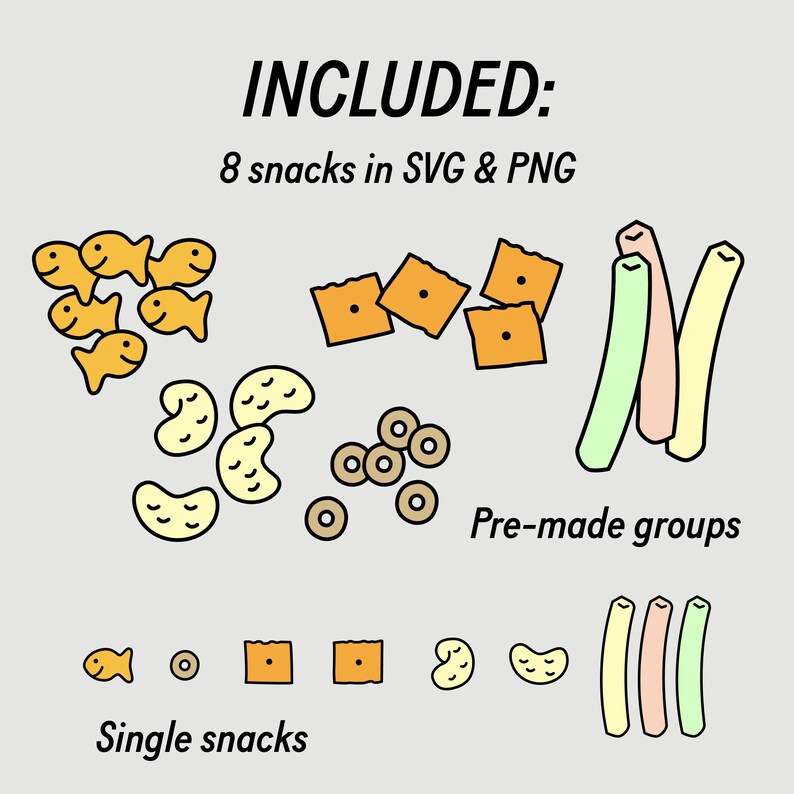 Single Snacks Graphics Toddler Kids Snacks Clipart | Age 1-3 | SVG PNG | Goldfish Strawberry ...