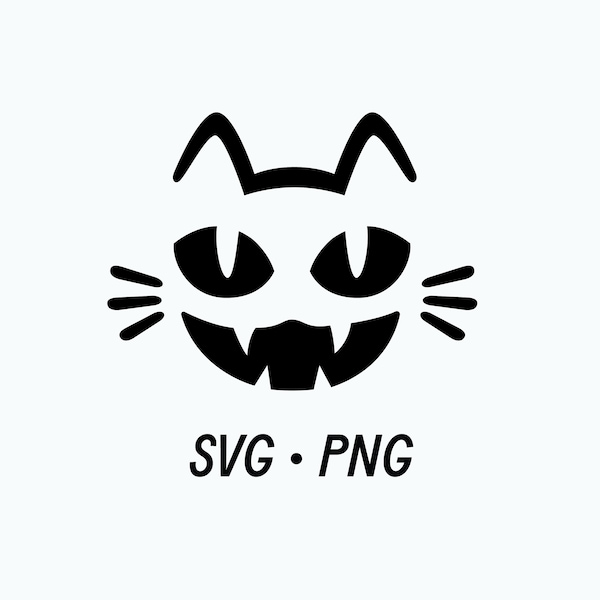 Spooky Cat Face Halloween  Pumpkin Carving SVG PNG | Designs Downloads, PNG Clipart, Shirt Design, Kitty Svg Cute Office Decor Meow