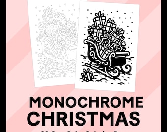 Monochrome Christmas Coloring Book | 30 One Color Pages for Adults & Teens | Relaxing Holiday Winter sheets | Easy Cozy Stress Relief