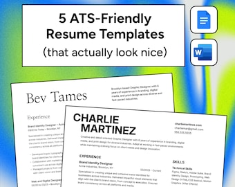 Peut inclure: Un modèle de CV avec un fond bleu et vert. Le texte du CV est en noir et blanc. Le CV est pour un graphiste nommé Charlie Martinez. Le CV comprend l'expérience, les compétences et les coordonnées.