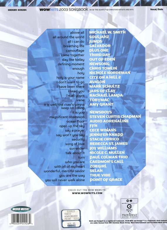 WOW Hits 2003 Songbook: 30 of the Year's Top Christian Artists and