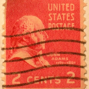 John Adams rose carmine 2c used 1938 US stamp. 11 perf, #806