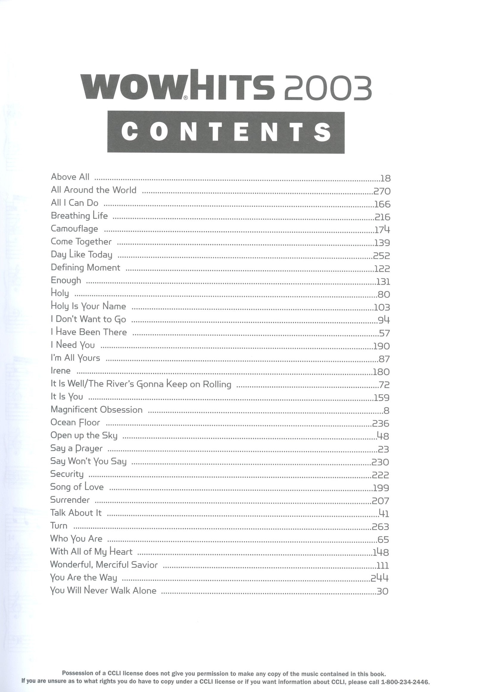 WOW Hits 2003 Songbook: 30 of the Year’s Top Christian Artists and Hits ...