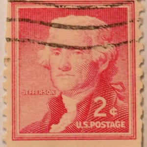 Thomas Jefferson 2c 1954 Liberty Series carmine used coil stamp. Rotary, #1055